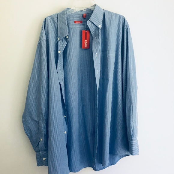 IZOD Blue Long Sleeve Button Down Casual Shirt - Picture 6 of 6